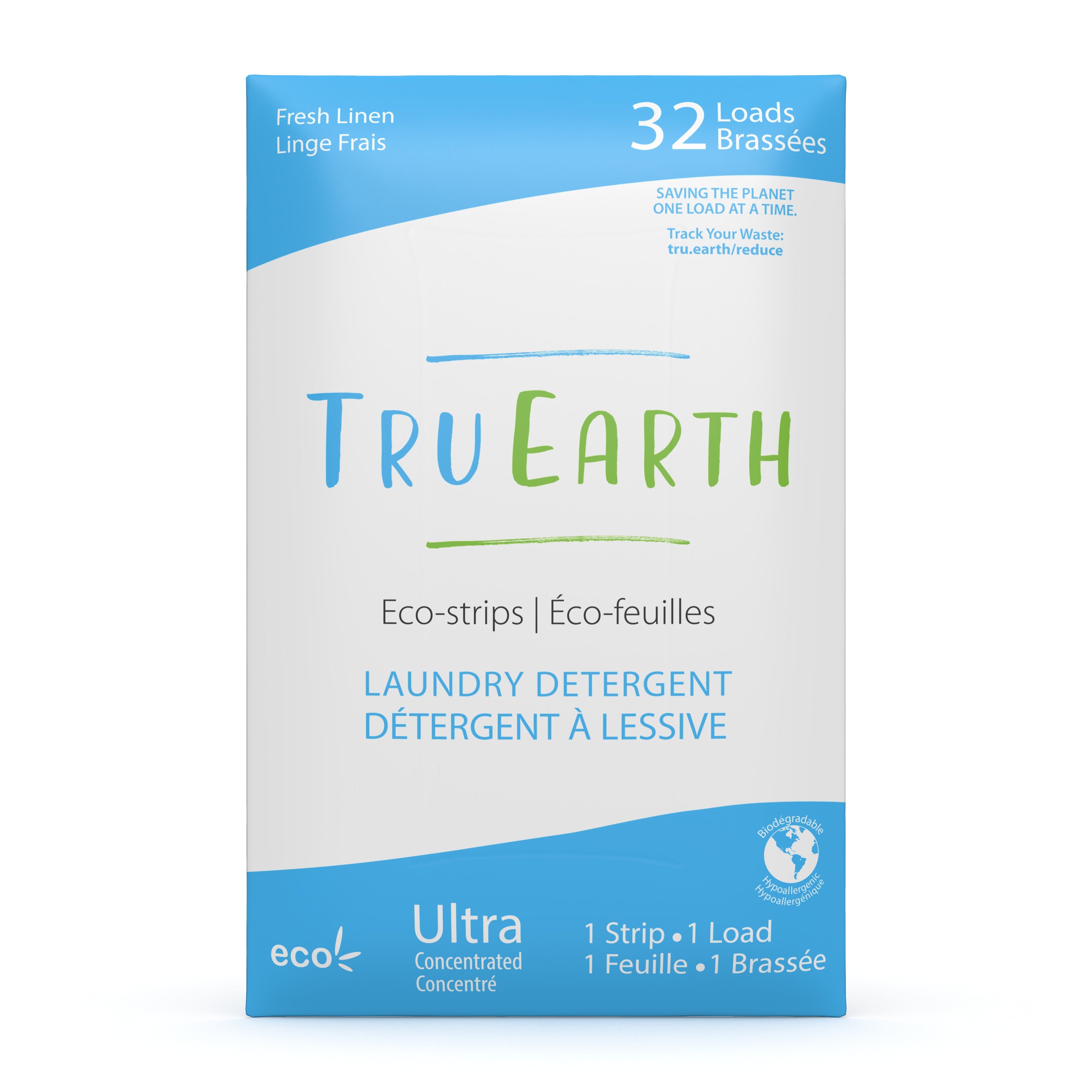 Tru Earth Eco-strips Laundry Detergent for Sustainable Zero-Waste Laundry; Fresh Linen Laundry Soap 32 Loads 